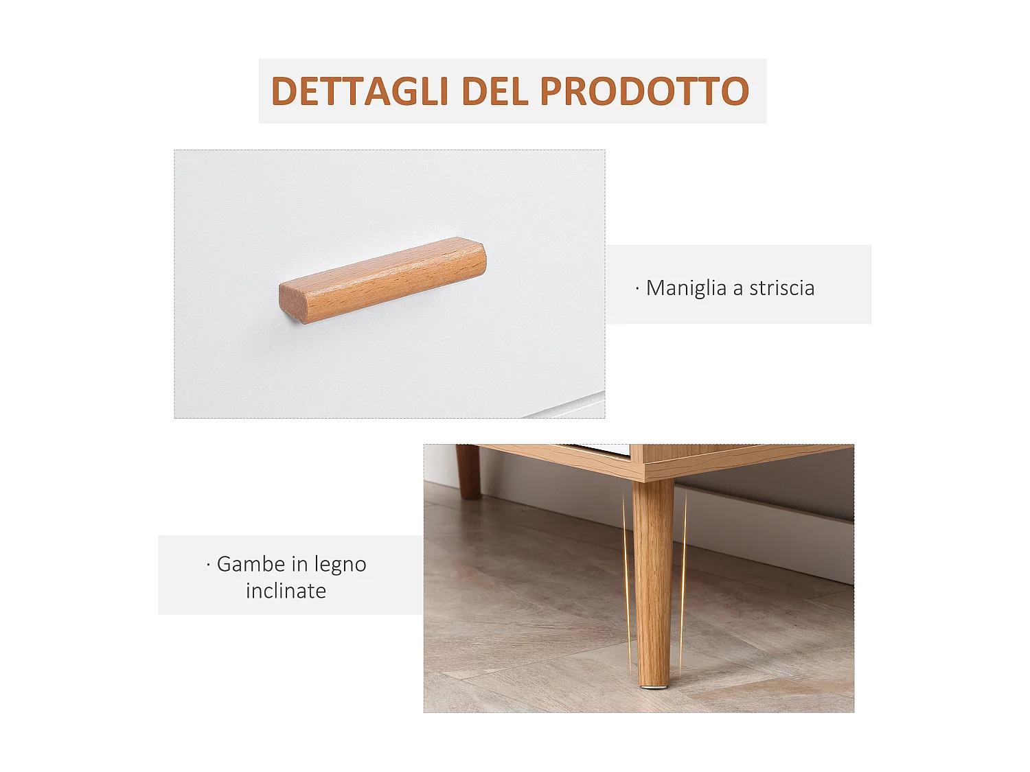 Cassettiera 3 cassetti rialzata in truciolato bianco e color legno