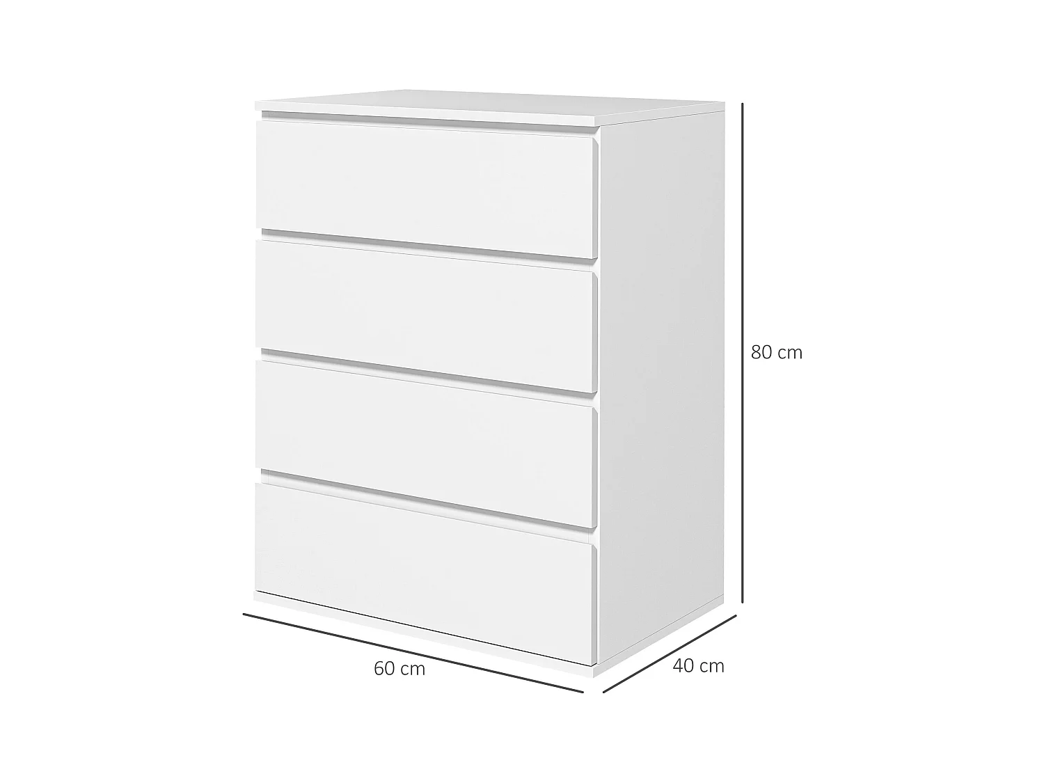 Cassettiera 4 cassetti in truciolato 60x40x80cm bianco