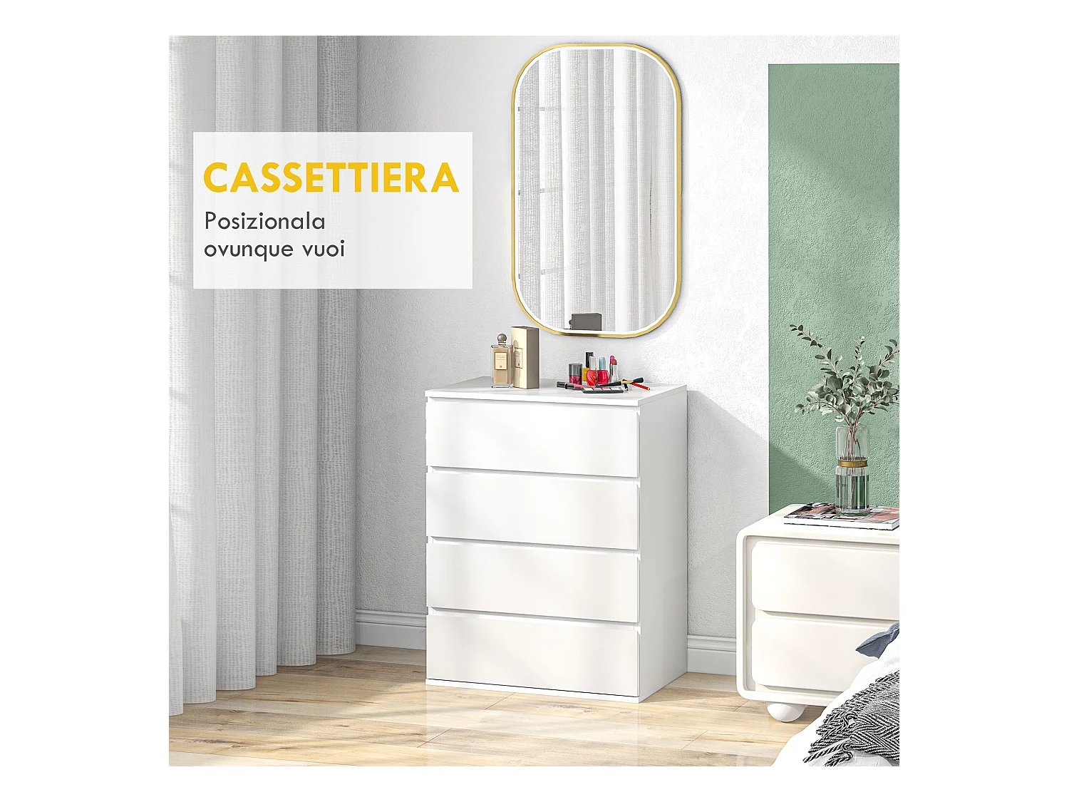 Cassettiera 4 cassetti in truciolato 60x40x80cm bianco