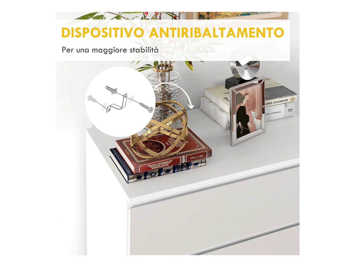 Cassettiera 4 cassetti in truciolato 60x40x80cm bianco