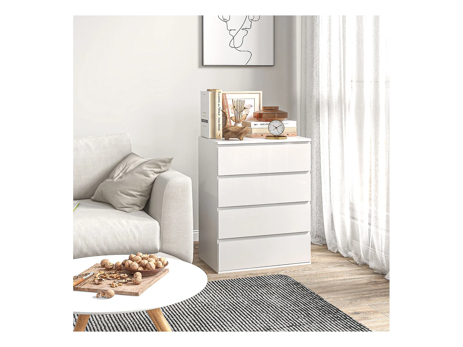 Cassettiera 4 cassetti in truciolato 60x40x80cm bianco