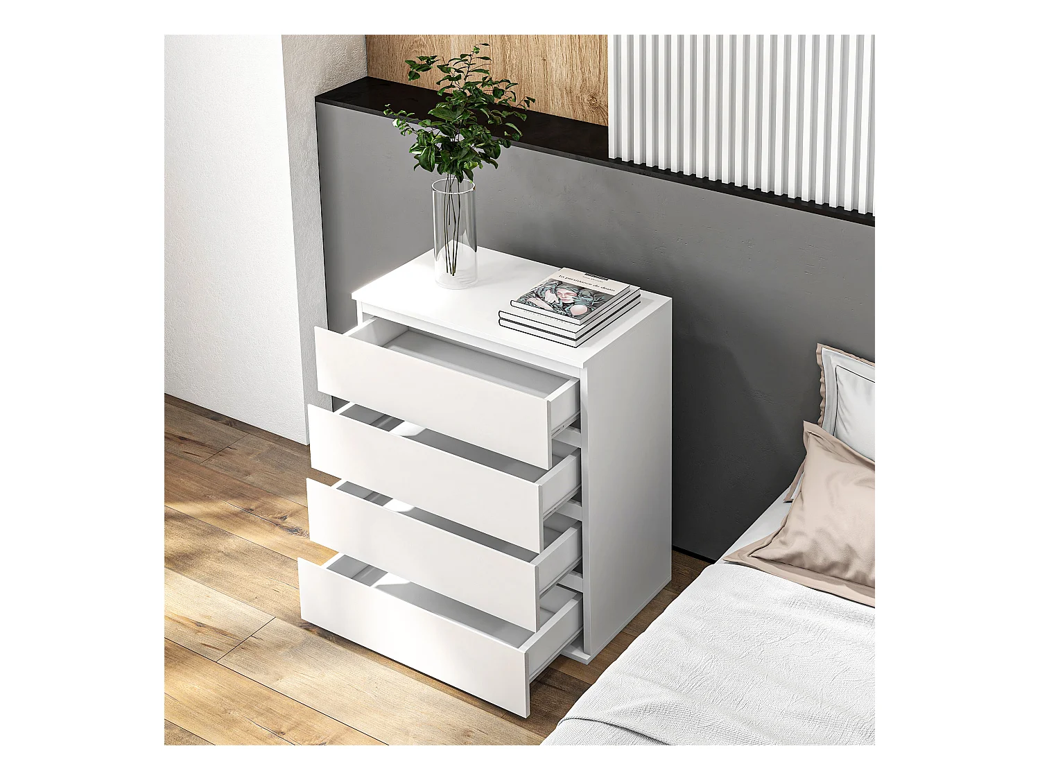 Cassettiera 4 cassetti in truciolato 60x40x80cm bianco