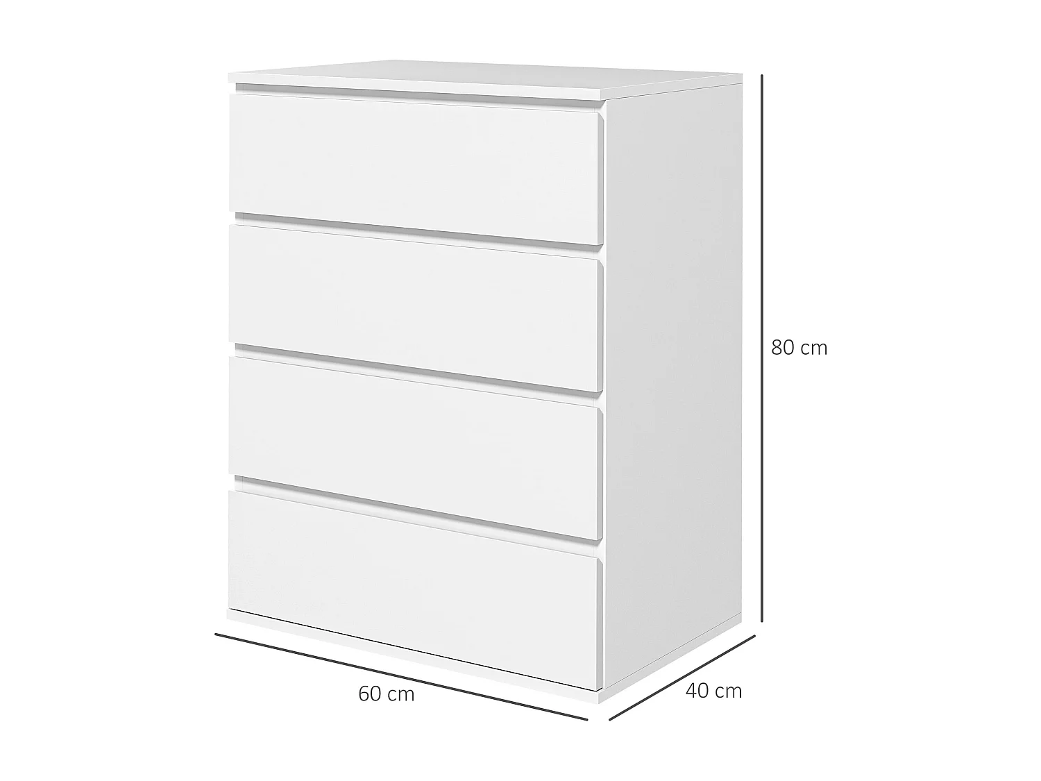 Cassettiera 4 cassetti in truciolato 60x40x80cm bianco