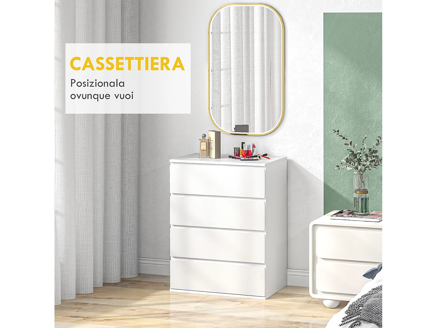 Cassettiera 4 cassetti in truciolato 60x40x80cm bianco