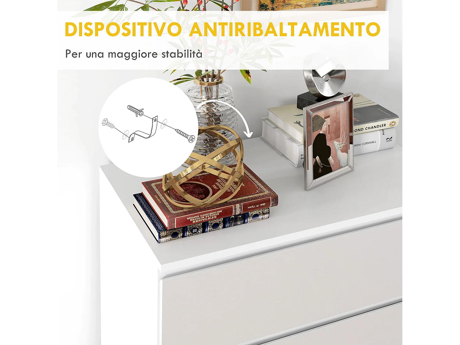 Cassettiera 4 cassetti in truciolato 60x40x80cm bianco