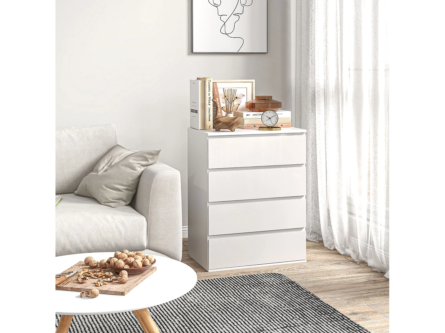 Cassettiera 4 cassetti in truciolato 60x40x80cm bianco