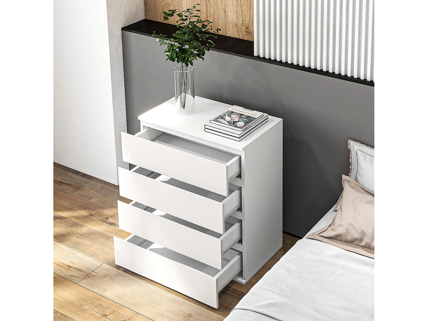 Cassettiera 4 cassetti in truciolato 60x40x80cm bianco