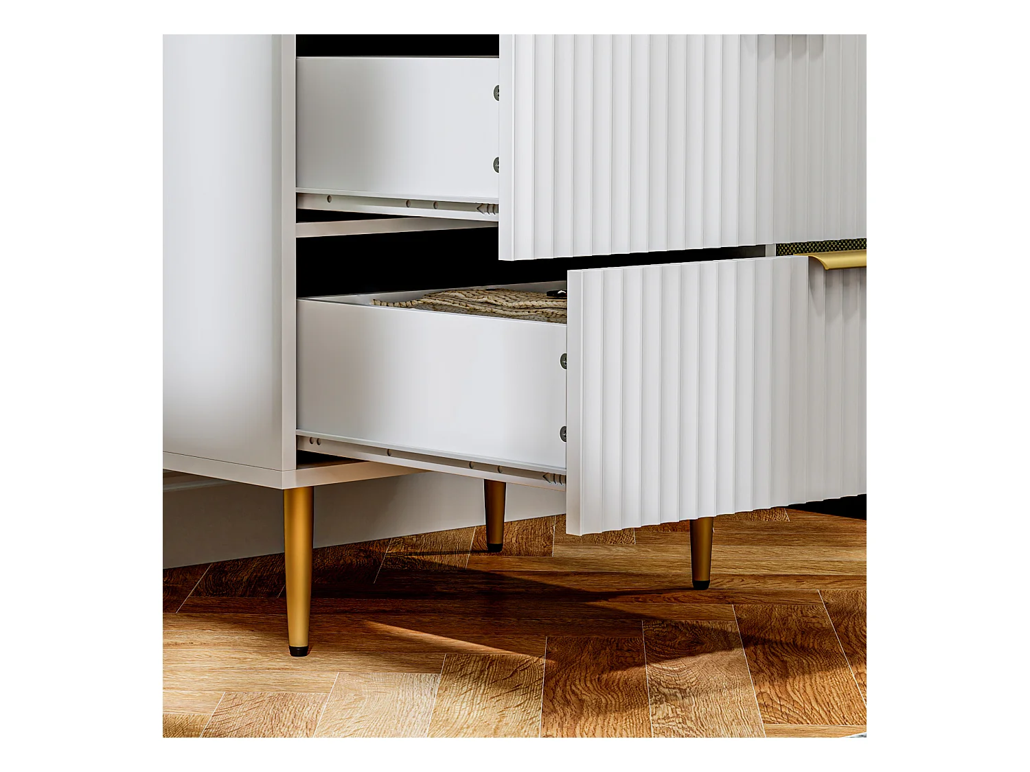 Cassettiera 4 cassetti moderna con maniglie dorate bianco