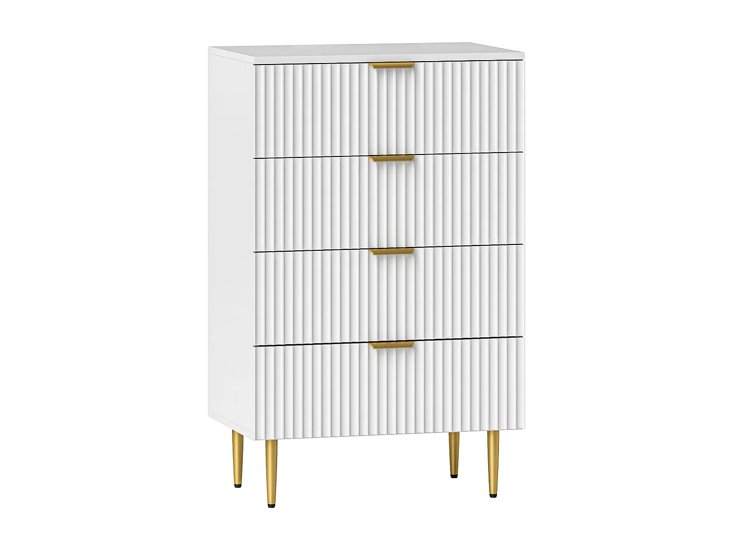 Cassettiera 4 cassetti moderna con maniglie dorate bianco