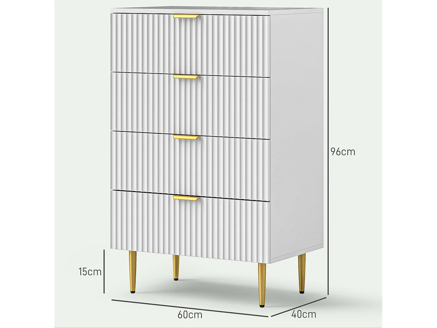 Cassettiera 4 cassetti moderna con maniglie dorate bianco