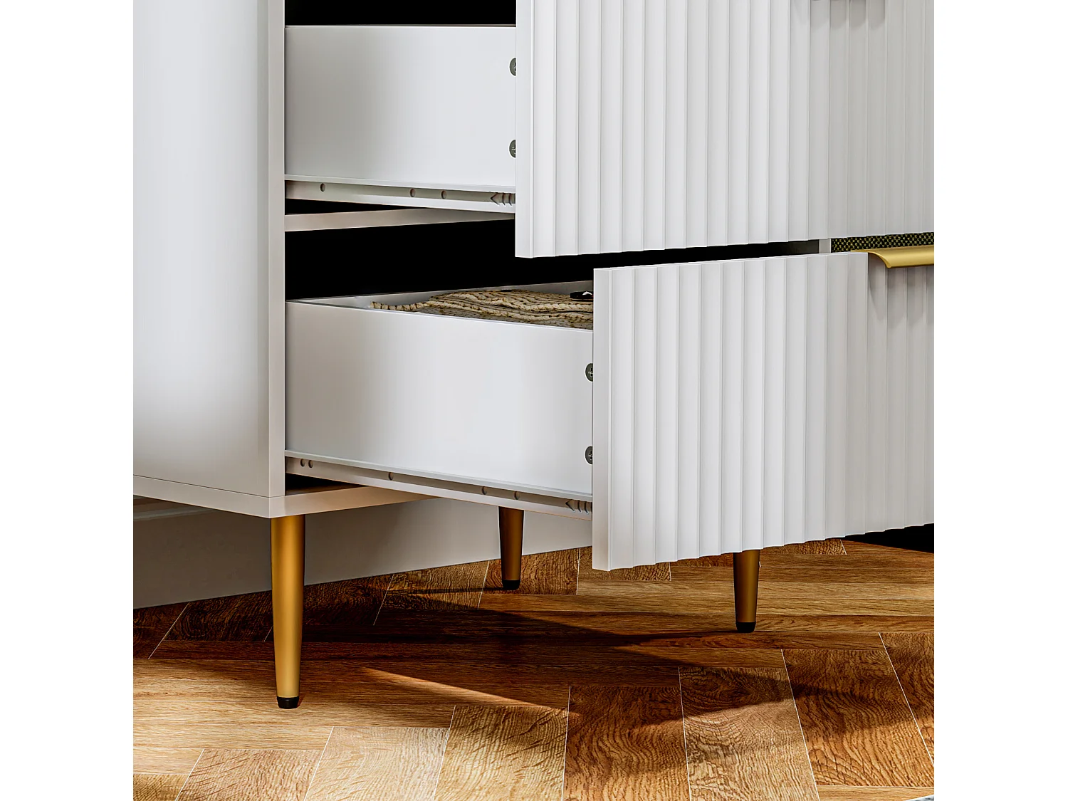 Cassettiera 4 cassetti moderna con maniglie dorate bianco