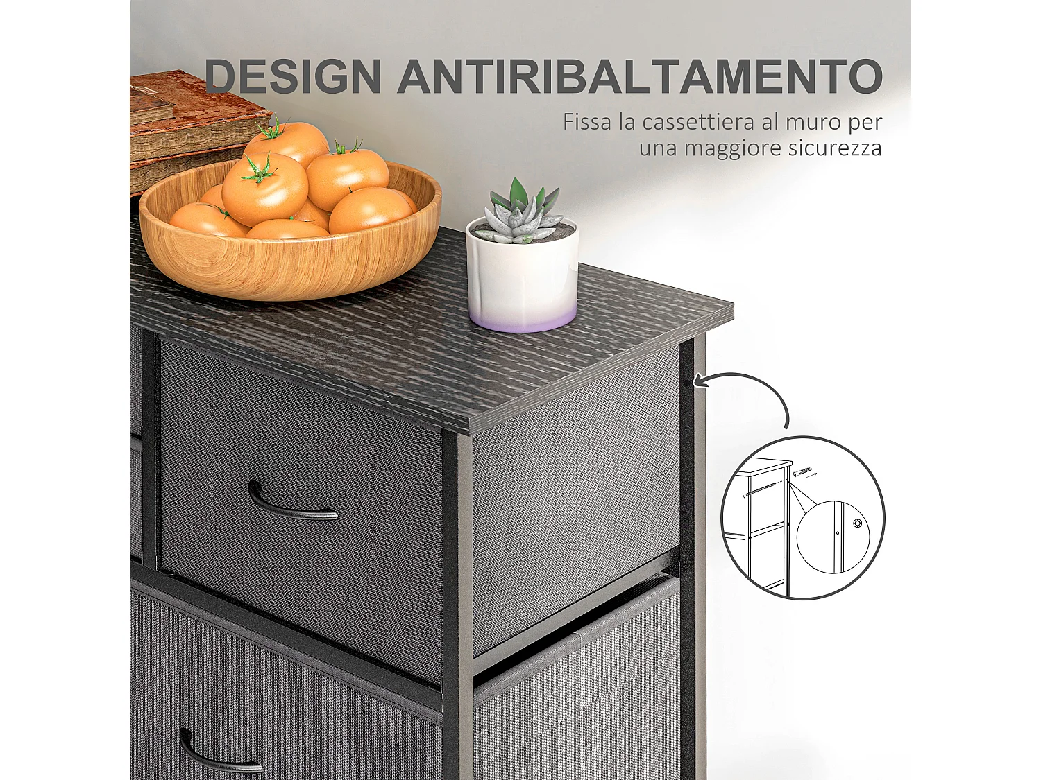 Cassettiera 10 cassetti in tessuto non tessuto acciaio mdf nera