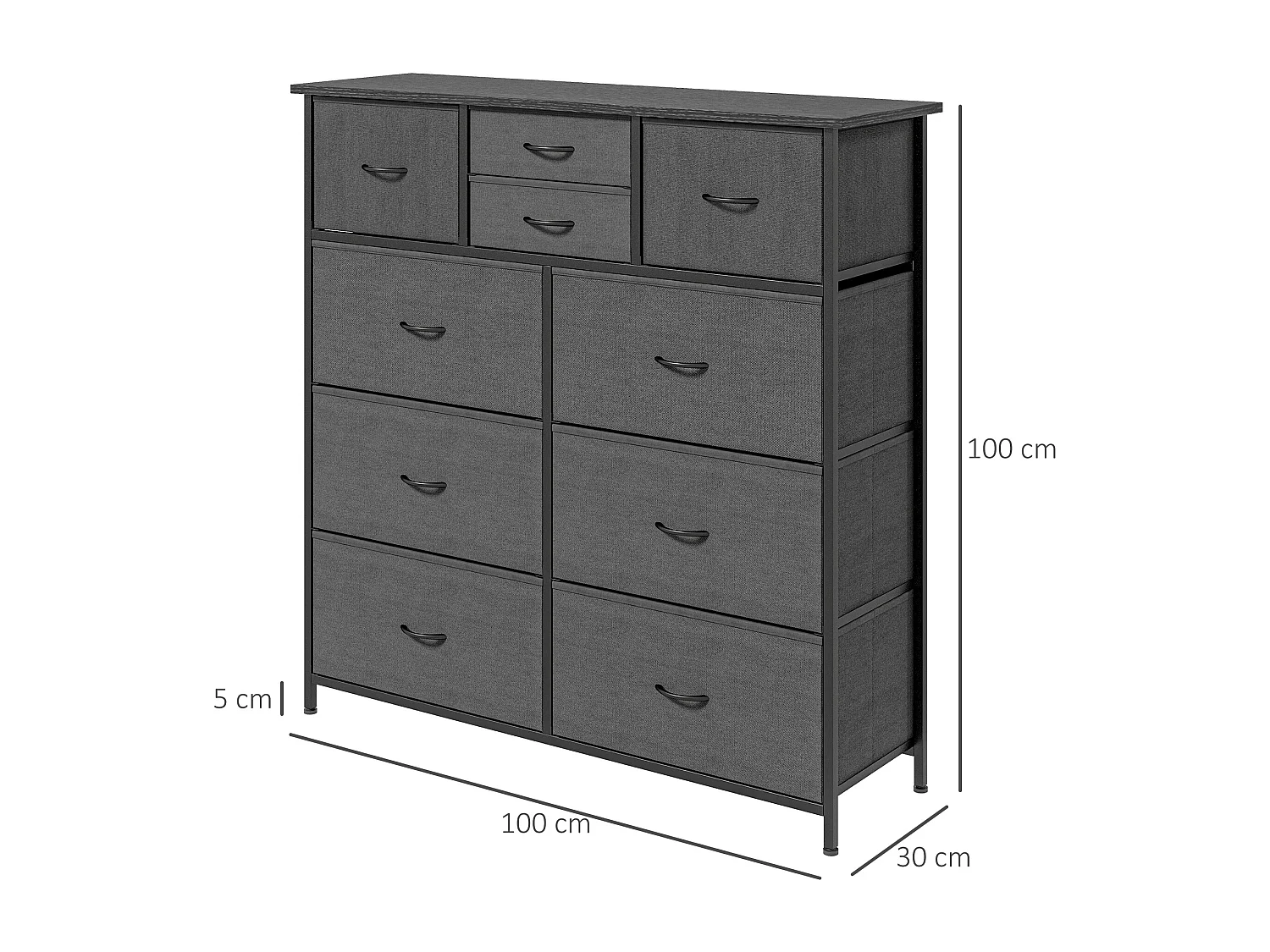 Cassettiera 10 cassetti in tessuto non tessuto acciaio mdf nera