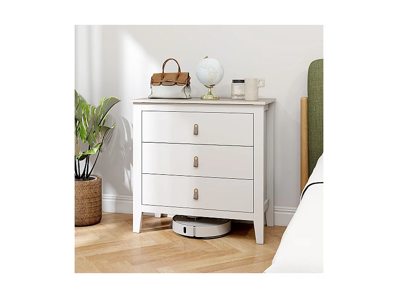Cassettiera 3 cassetti con maniglie in finta pelle bianco