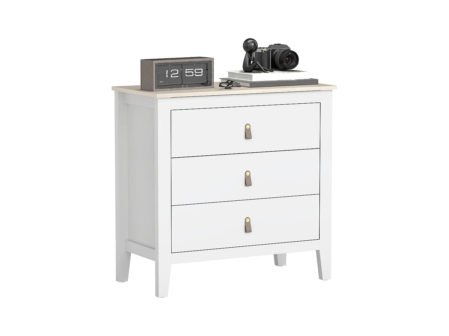 Cassettiera 3 cassetti con maniglie in finta pelle bianco