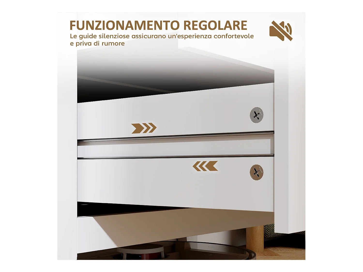 Cassettiera 3 cassetti con maniglie in finta pelle bianco