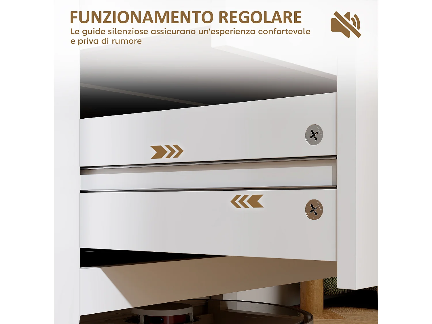 Cassettiera 3 cassetti con maniglie in finta pelle bianco