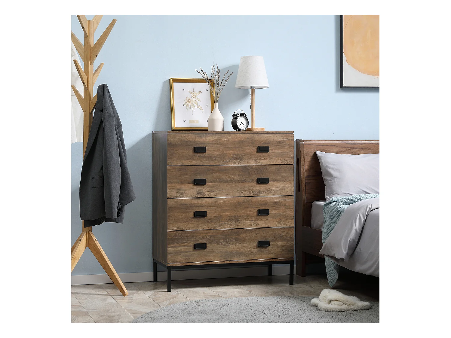 Cassettiera per camera da letto e soggiorno 4 cassetti marrone