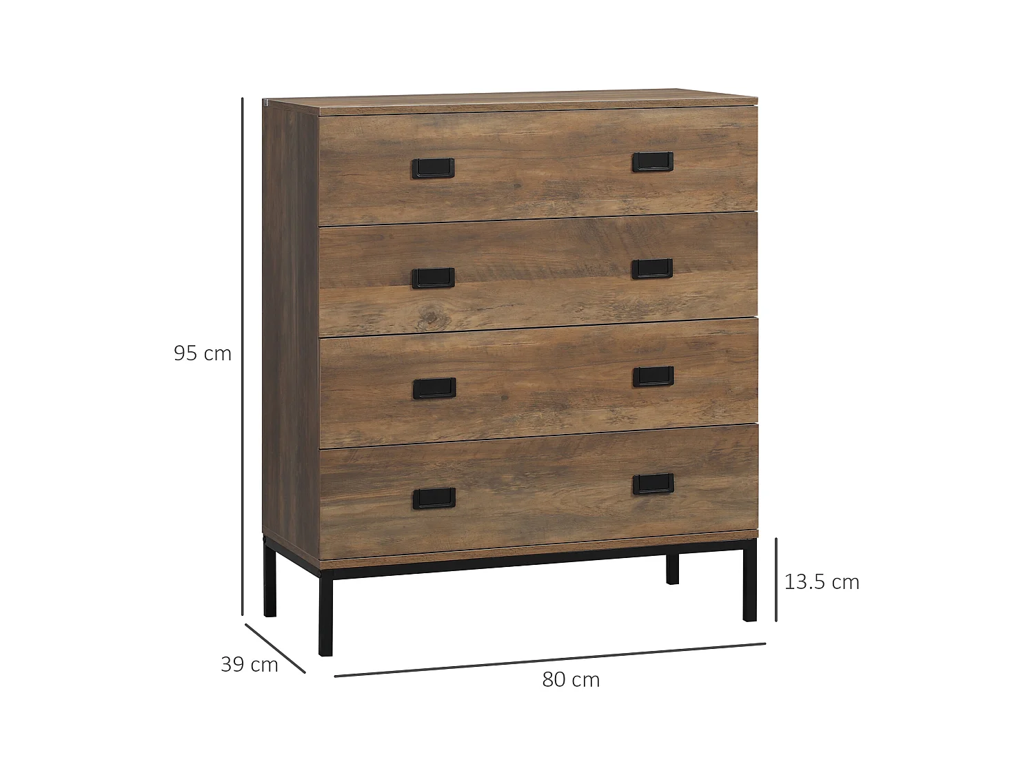 Cassettiera per camera da letto e soggiorno 4 cassetti marrone