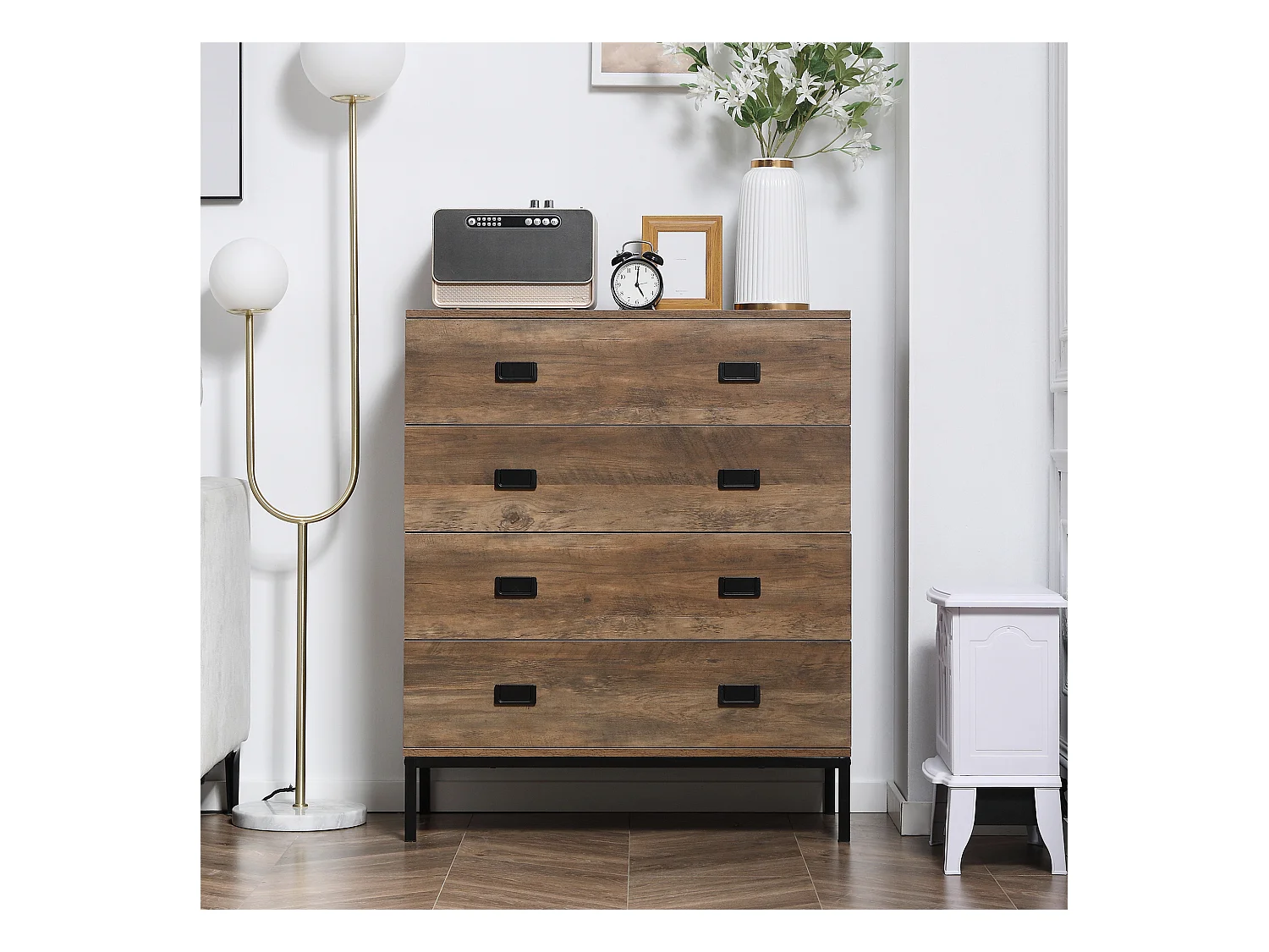 Cassettiera per camera da letto e soggiorno 4 cassetti marrone