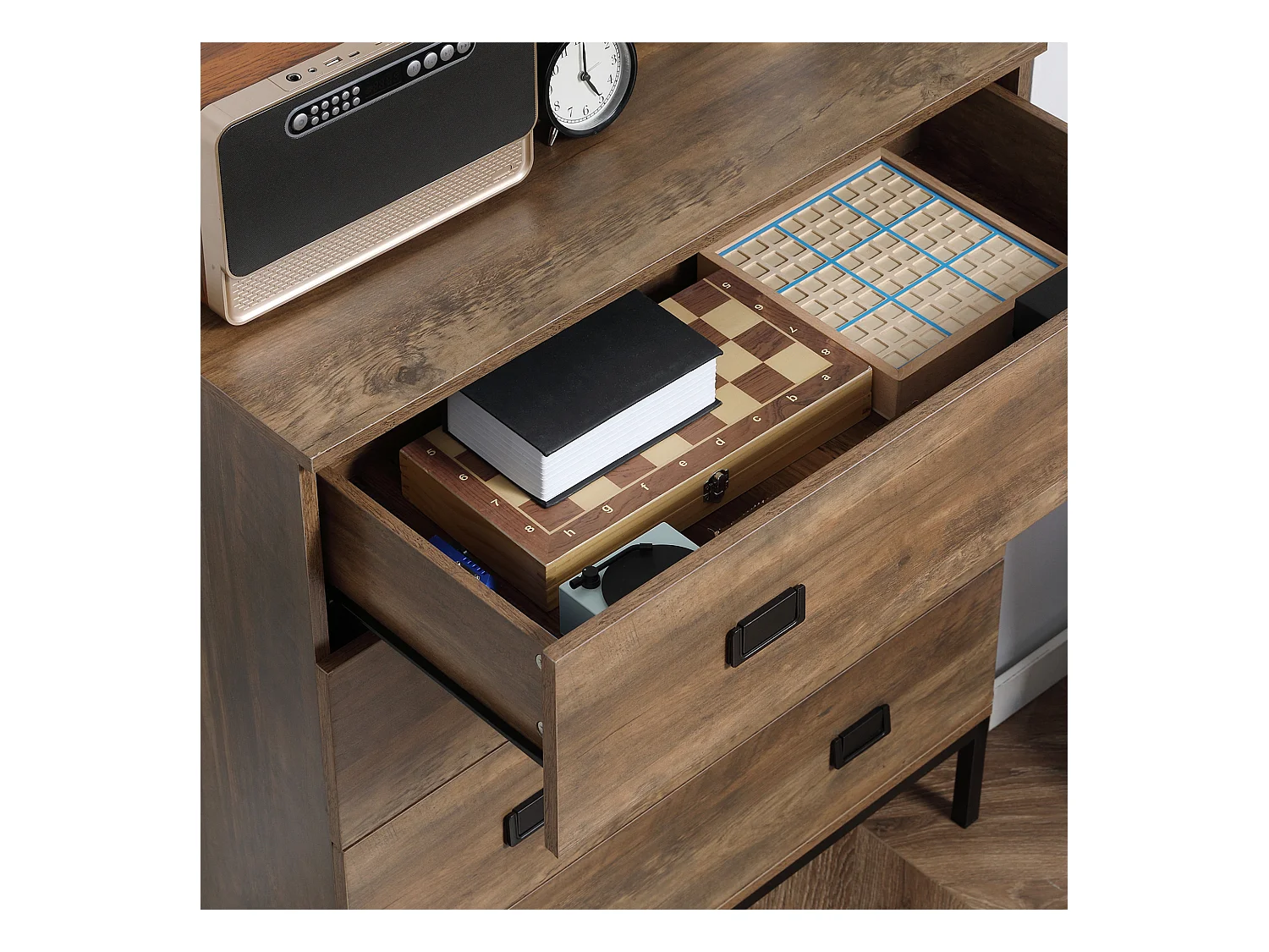 Cassettiera per camera da letto e soggiorno 4 cassetti marrone