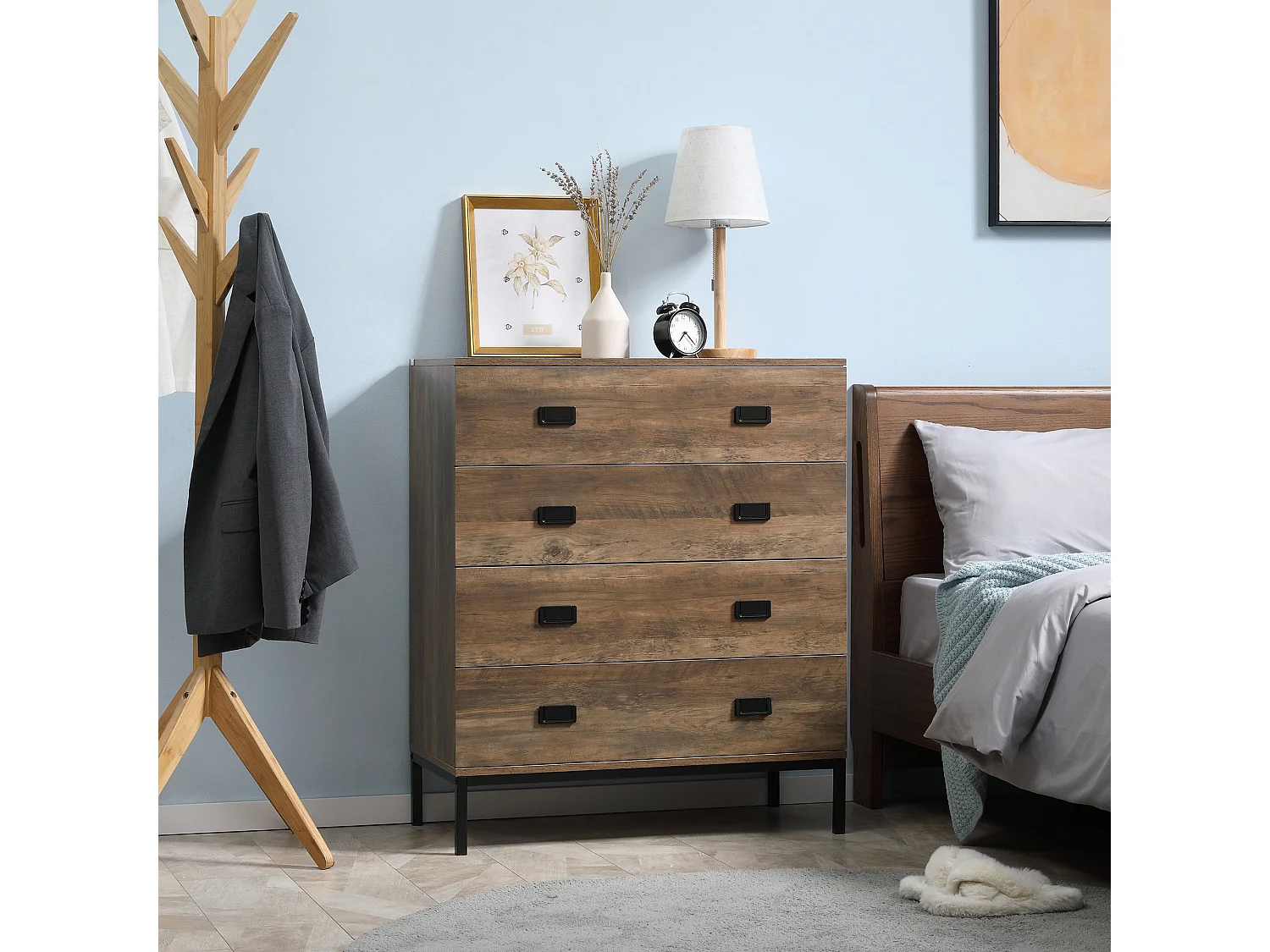 Cassettiera per camera da letto e soggiorno 4 cassetti marrone