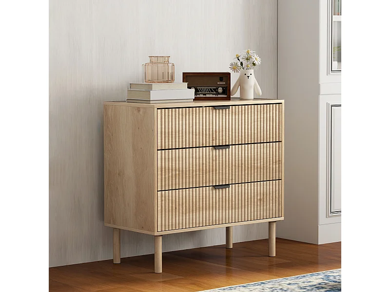 Cassettiera 3 cassetti per camera stile nordico in legno rovere