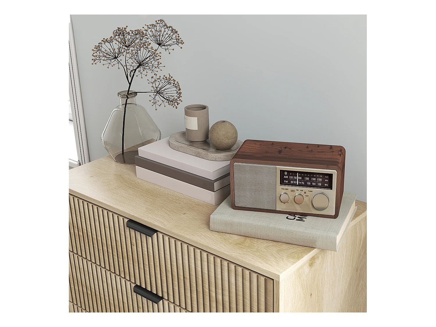 Cassettiera 3 cassetti per camera stile nordico in legno rovere