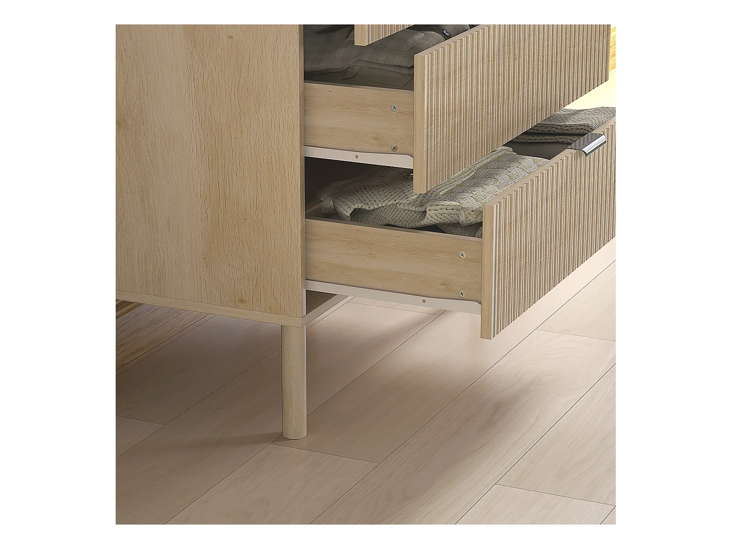 Cassettiera 3 cassetti per camera stile nordico in legno rovere