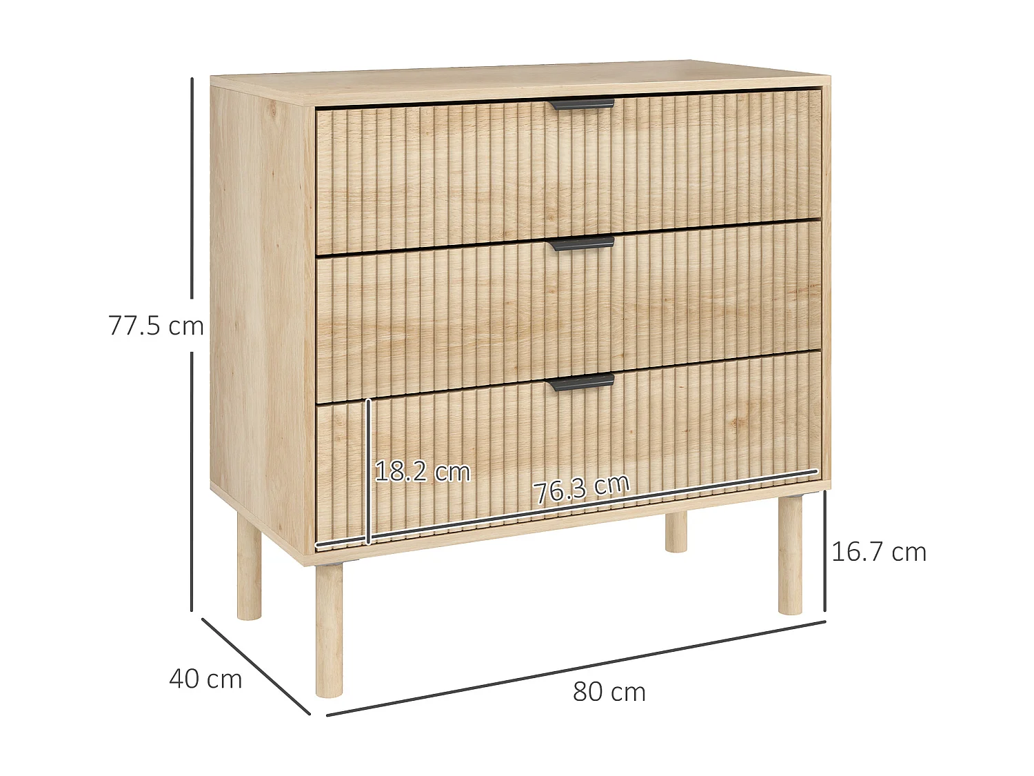 Cassettiera 3 cassetti per camera stile nordico in legno rovere