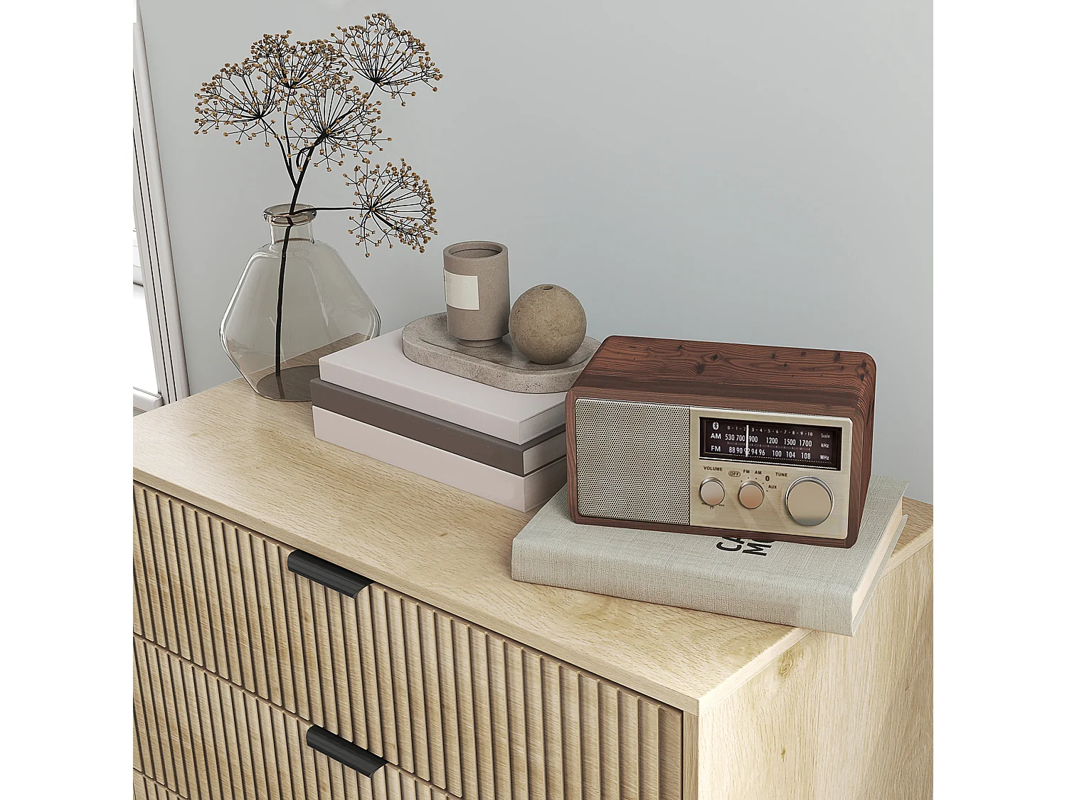 Cassettiera 3 cassetti per camera stile nordico in legno rovere