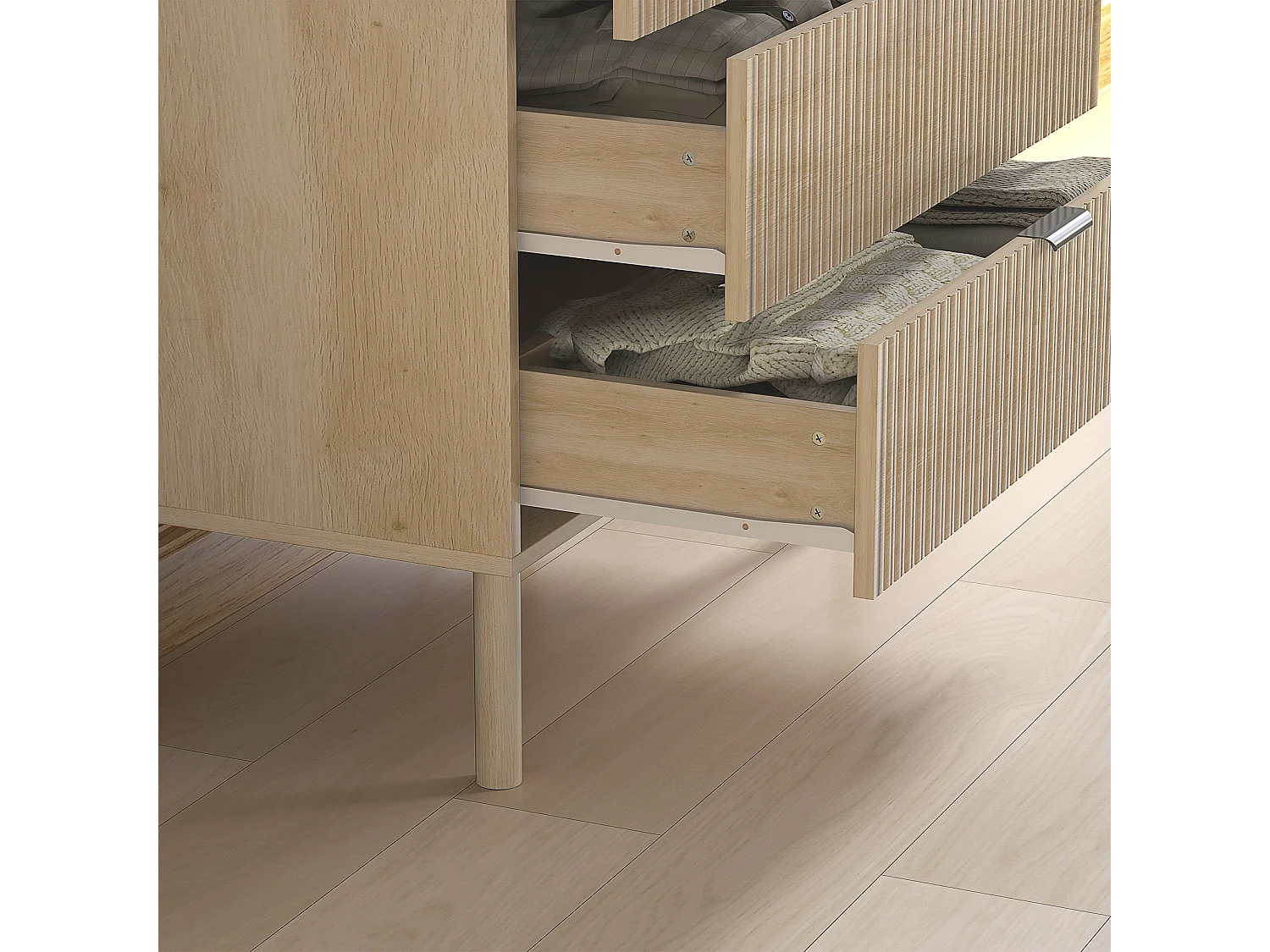 Cassettiera 3 cassetti per camera stile nordico in legno rovere