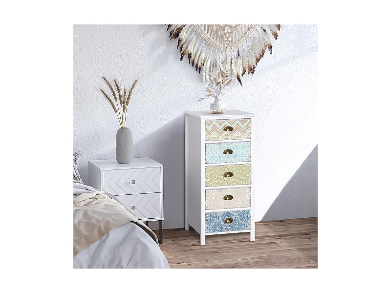 Cassettiera mobiletto vintage con cassetti stile in legno bianco