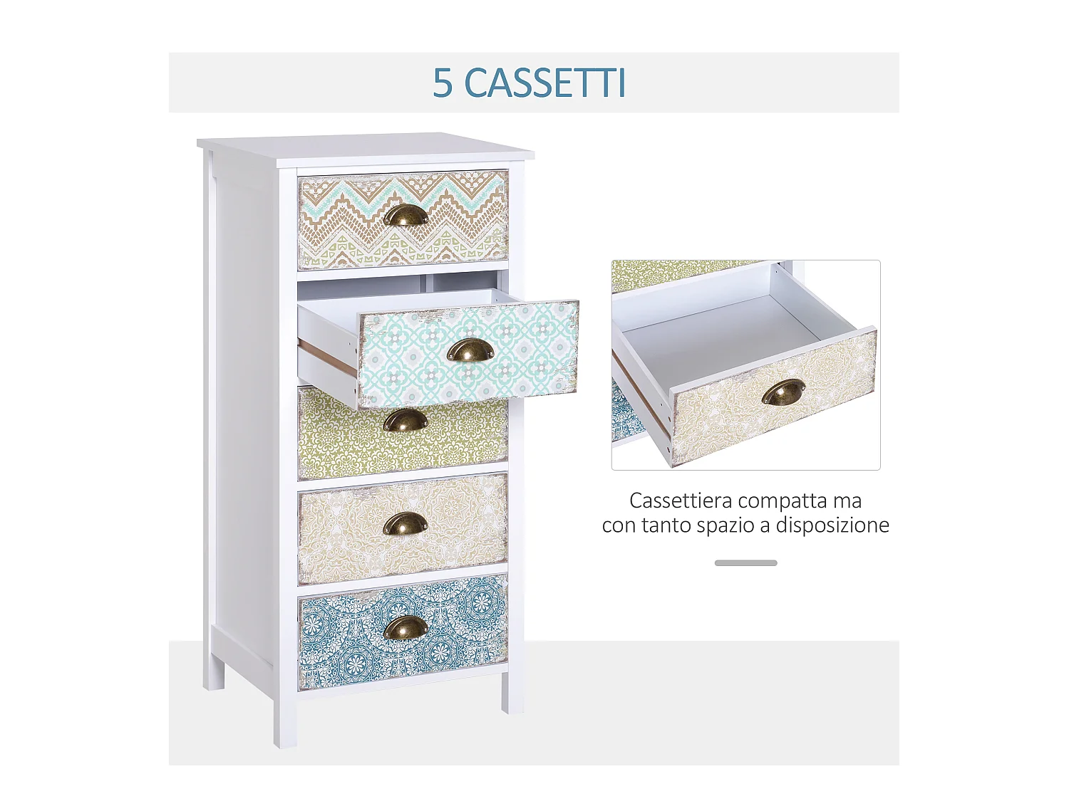 Cassettiera mobiletto vintage con cassetti stile in legno bianco