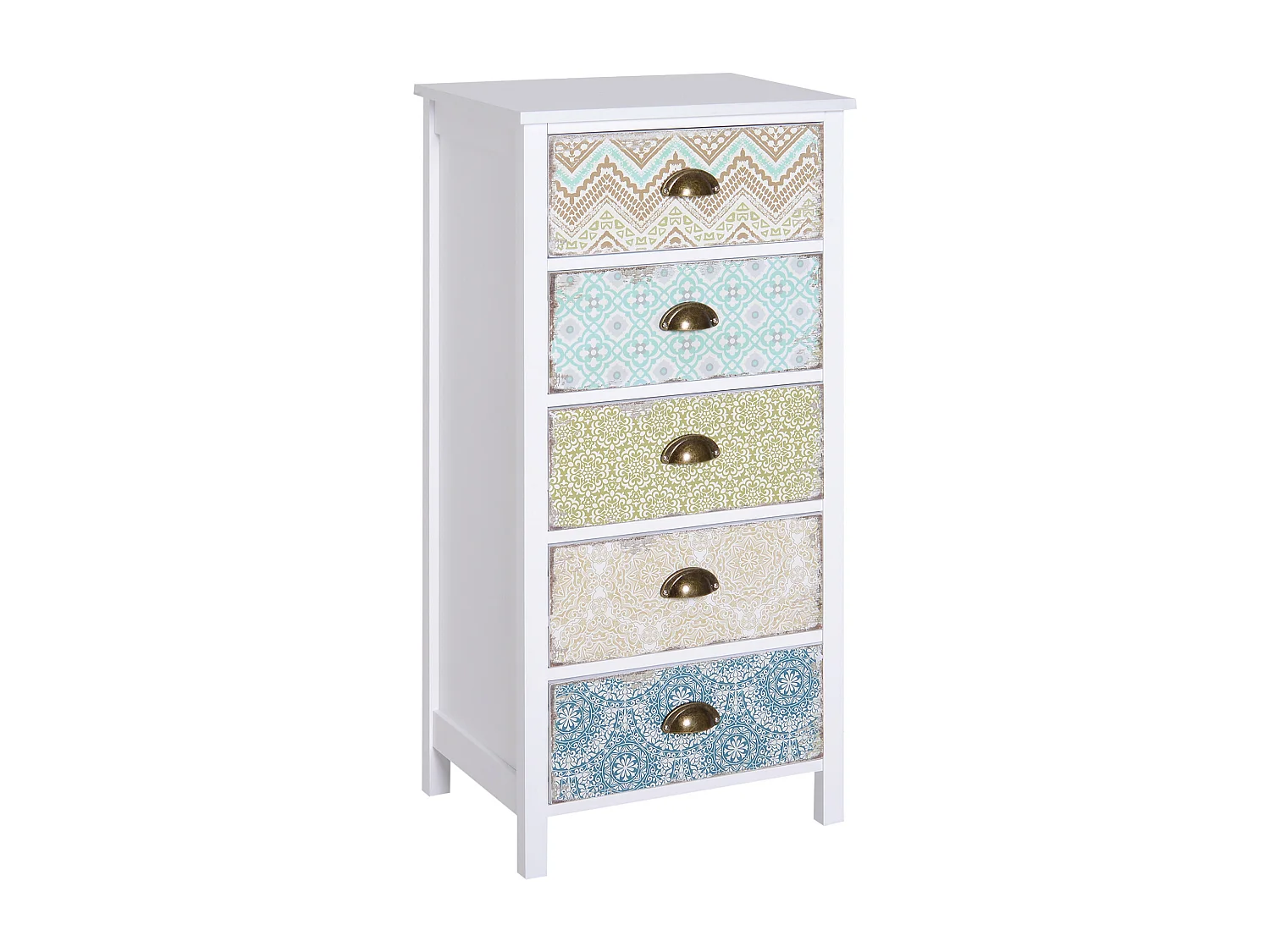 Cassettiera mobiletto vintage con cassetti stile in legno bianco