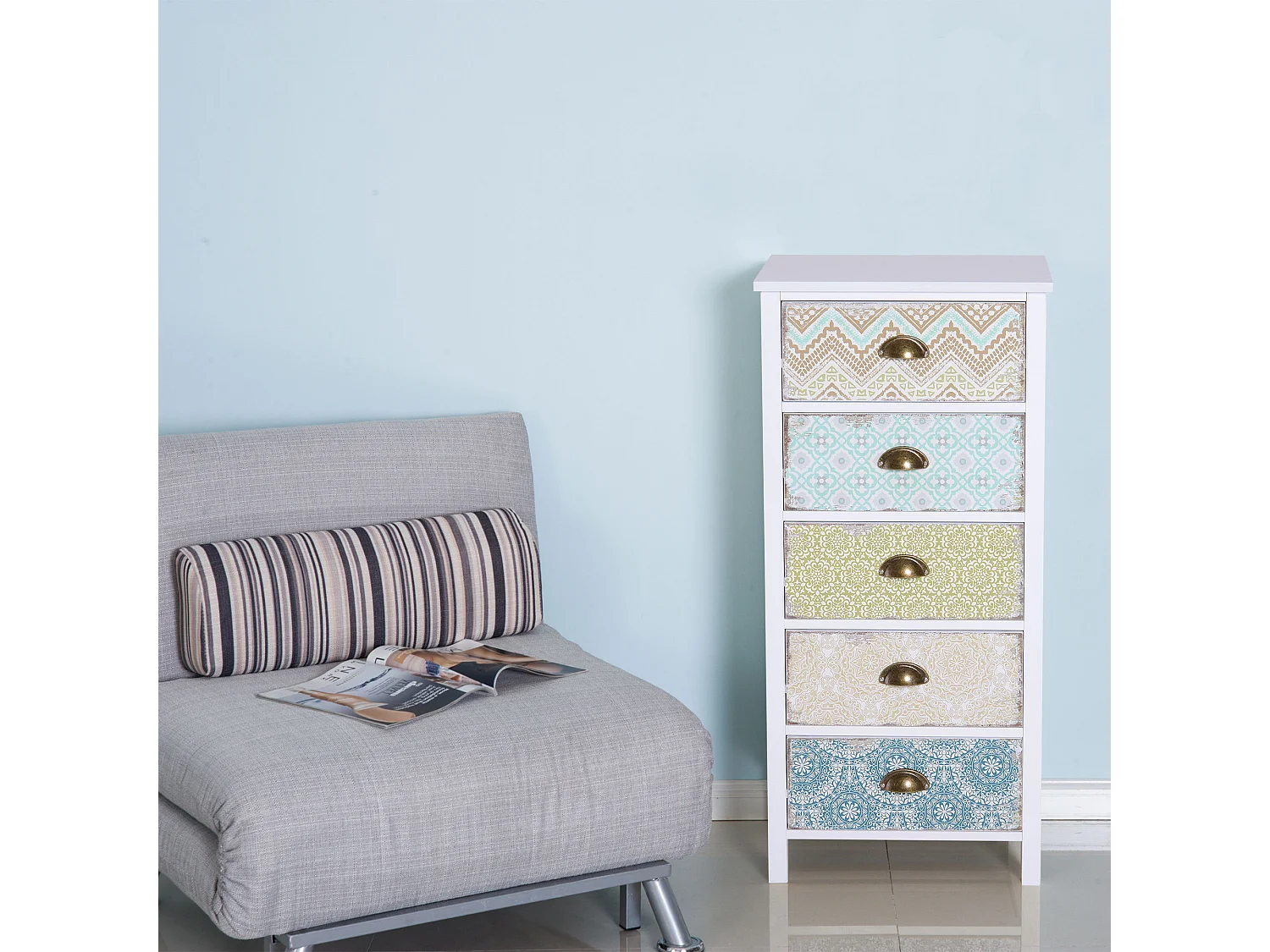 Cassettiera mobiletto vintage con cassetti stile in legno bianco