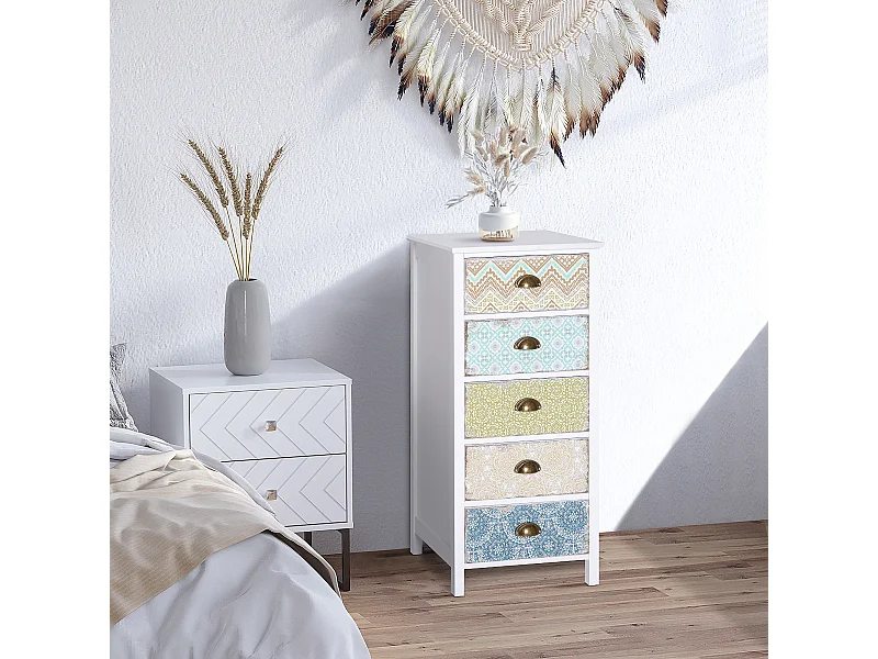 Cassettiera mobiletto vintage con cassetti stile in legno bianco