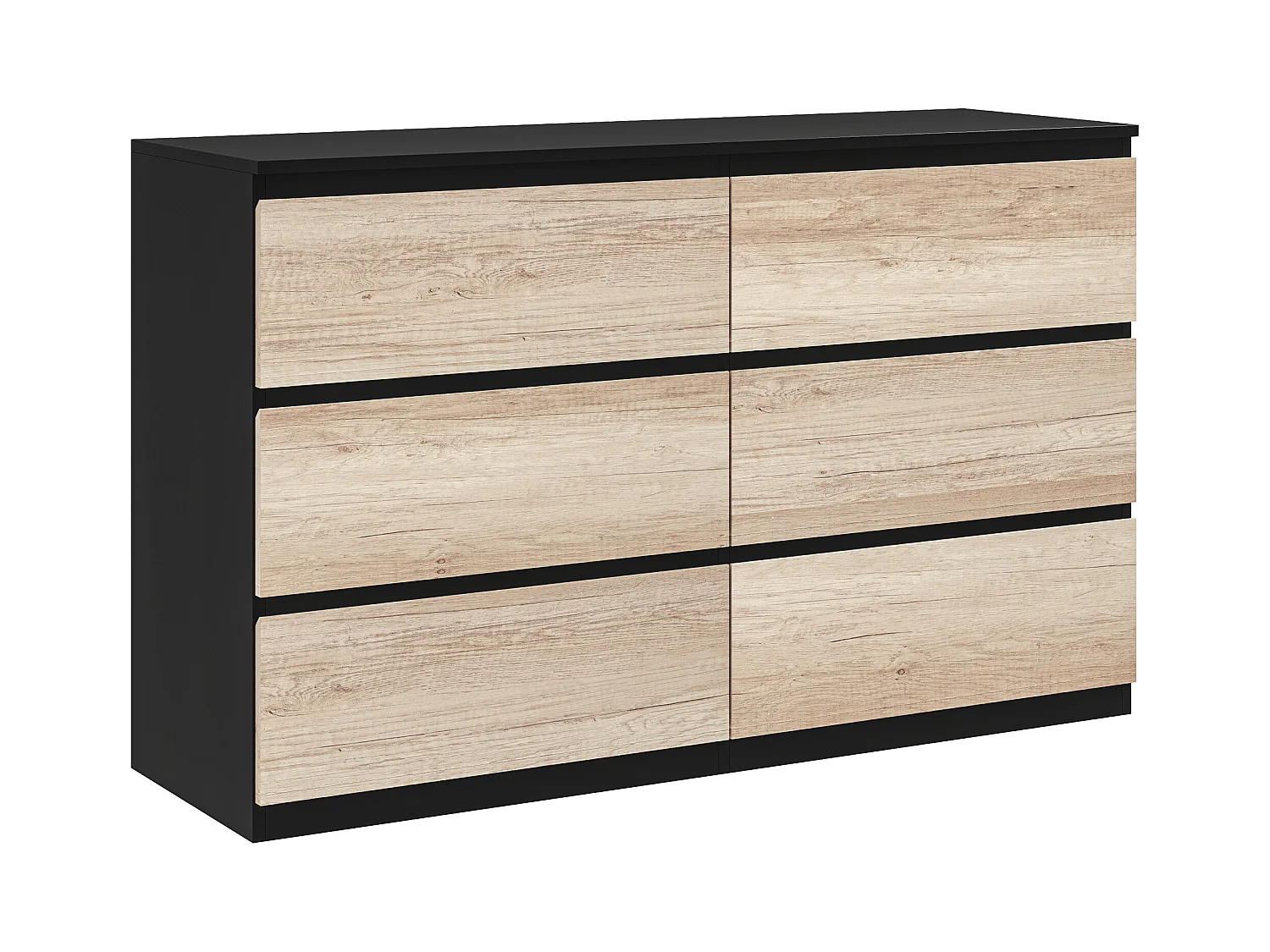 Cassettiera 6 cassetti per camera da letto nera e color legno