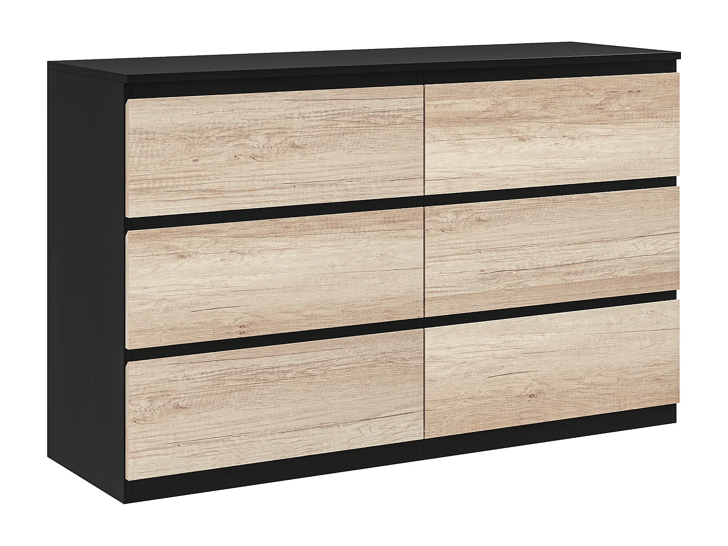 Cassettiera 6 cassetti per camera da letto nera e color legno