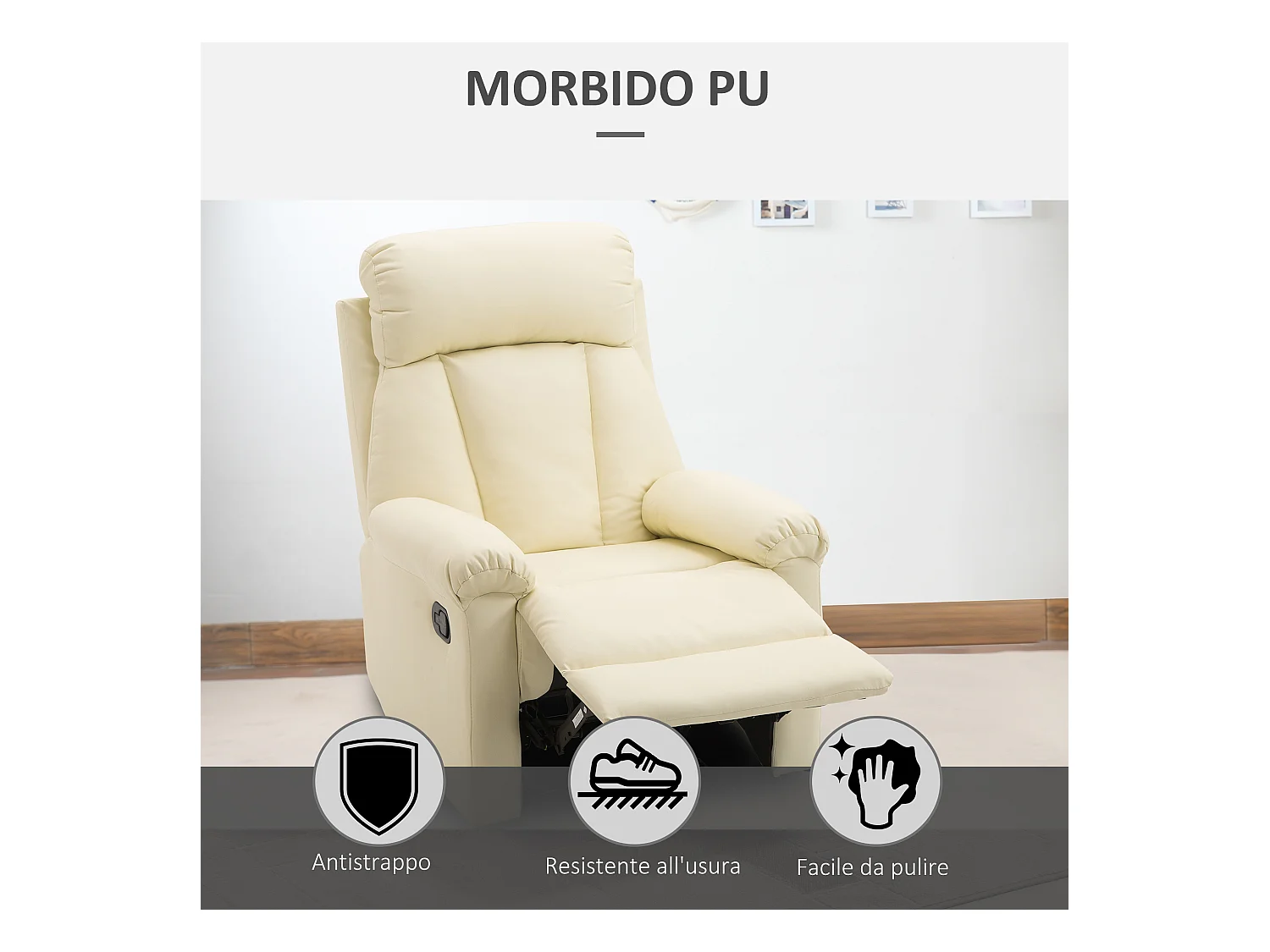 Poltrona relax reclinabile imbottita ergonomica in similpelle