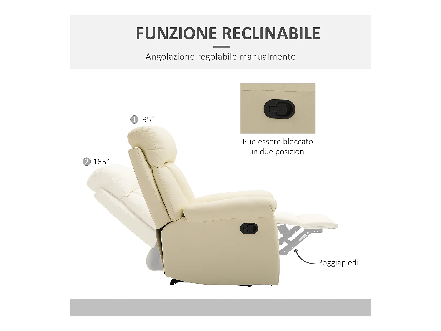Poltrona relax reclinabile imbottita ergonomica in similpelle