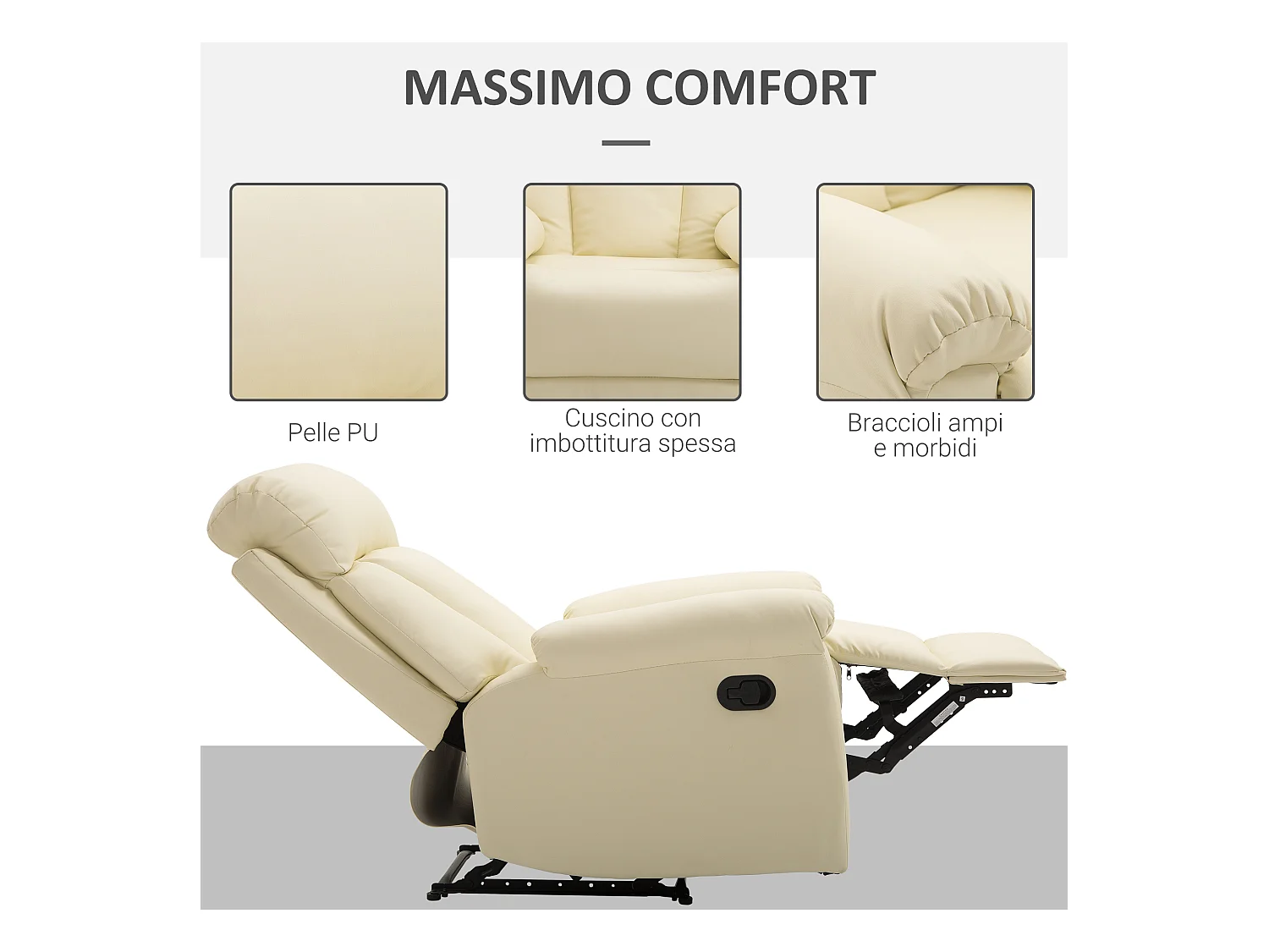 Poltrona relax reclinabile imbottita ergonomica in similpelle