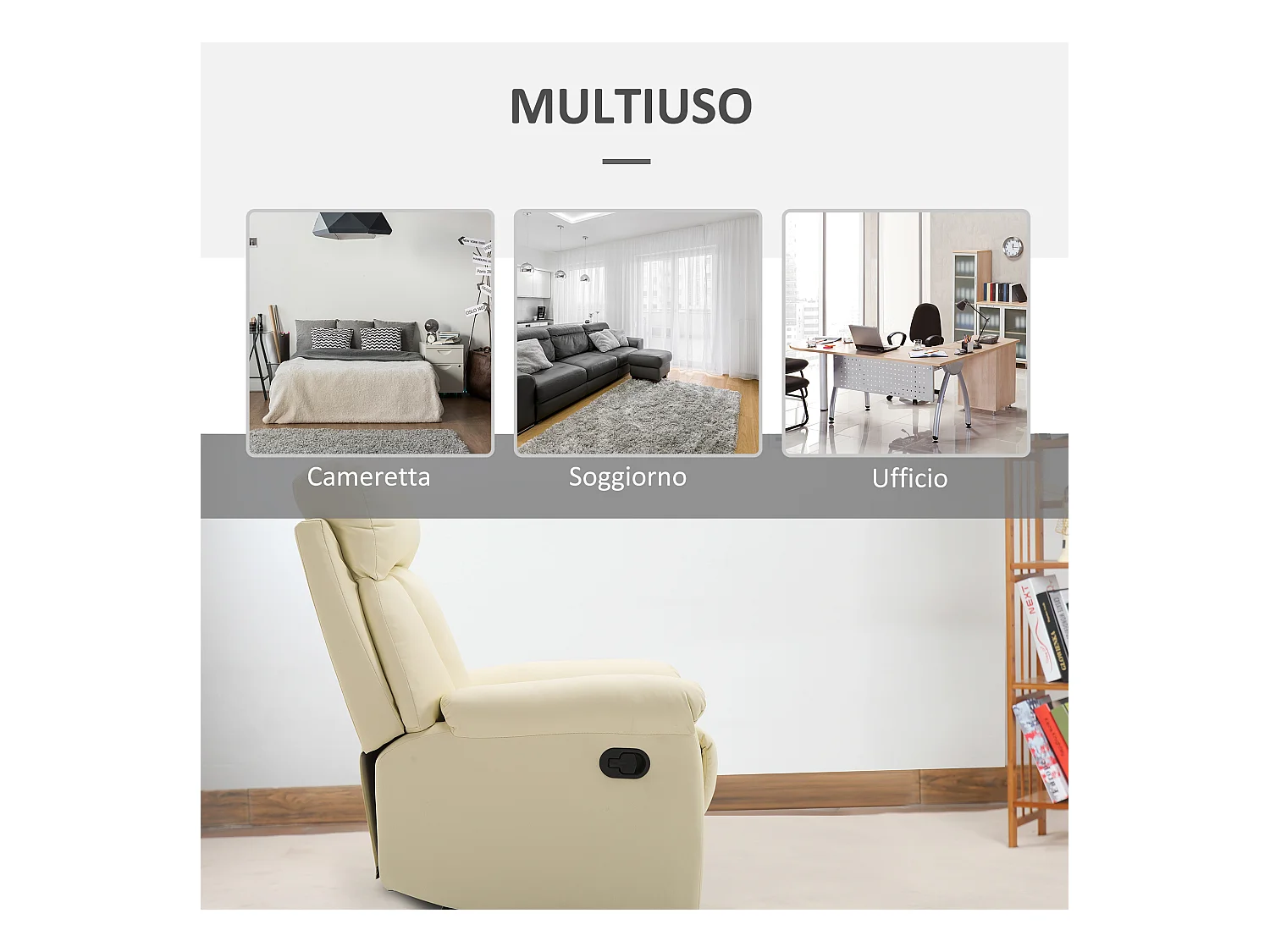 Poltrona relax reclinabile imbottita ergonomica in similpelle