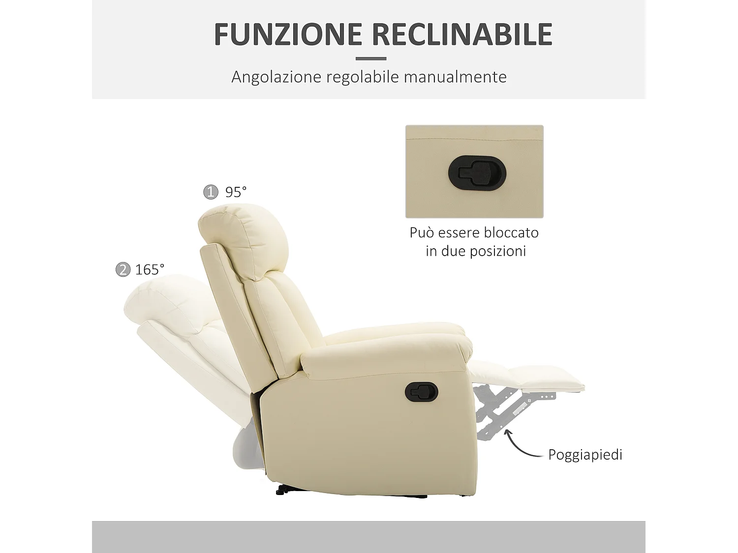 Poltrona relax reclinabile imbottita ergonomica in similpelle