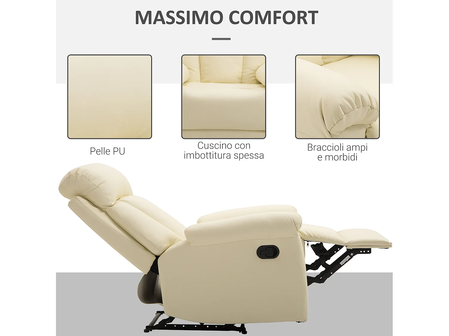 Poltrona relax reclinabile imbottita ergonomica in similpelle