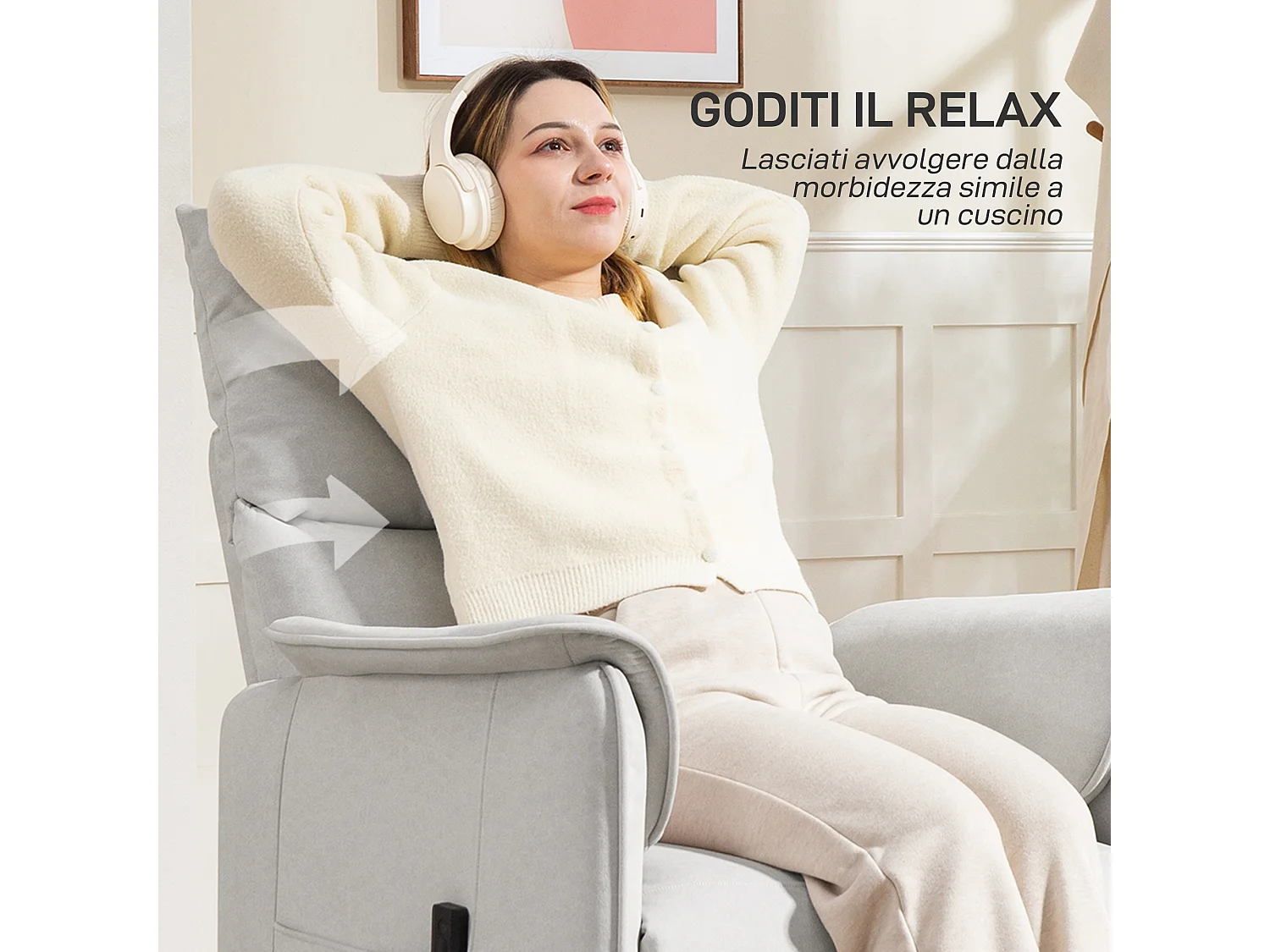 Poltrona reclinabile elettrica brushless con poggiapiedi bianco crema