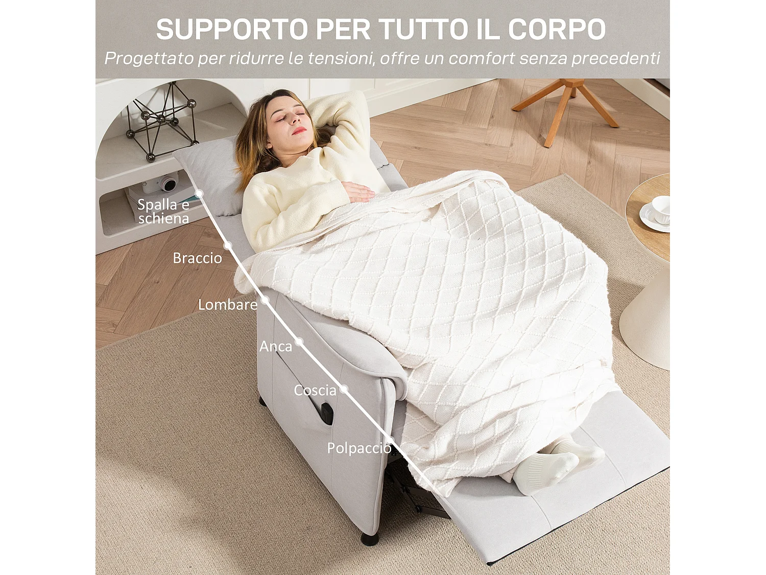 Poltrona reclinabile elettrica brushless con poggiapiedi bianco crema