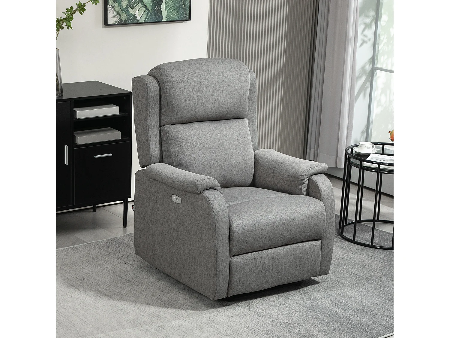 Poltrona reclinabile con poggiapiedi tessuto simil lino grigio scuro