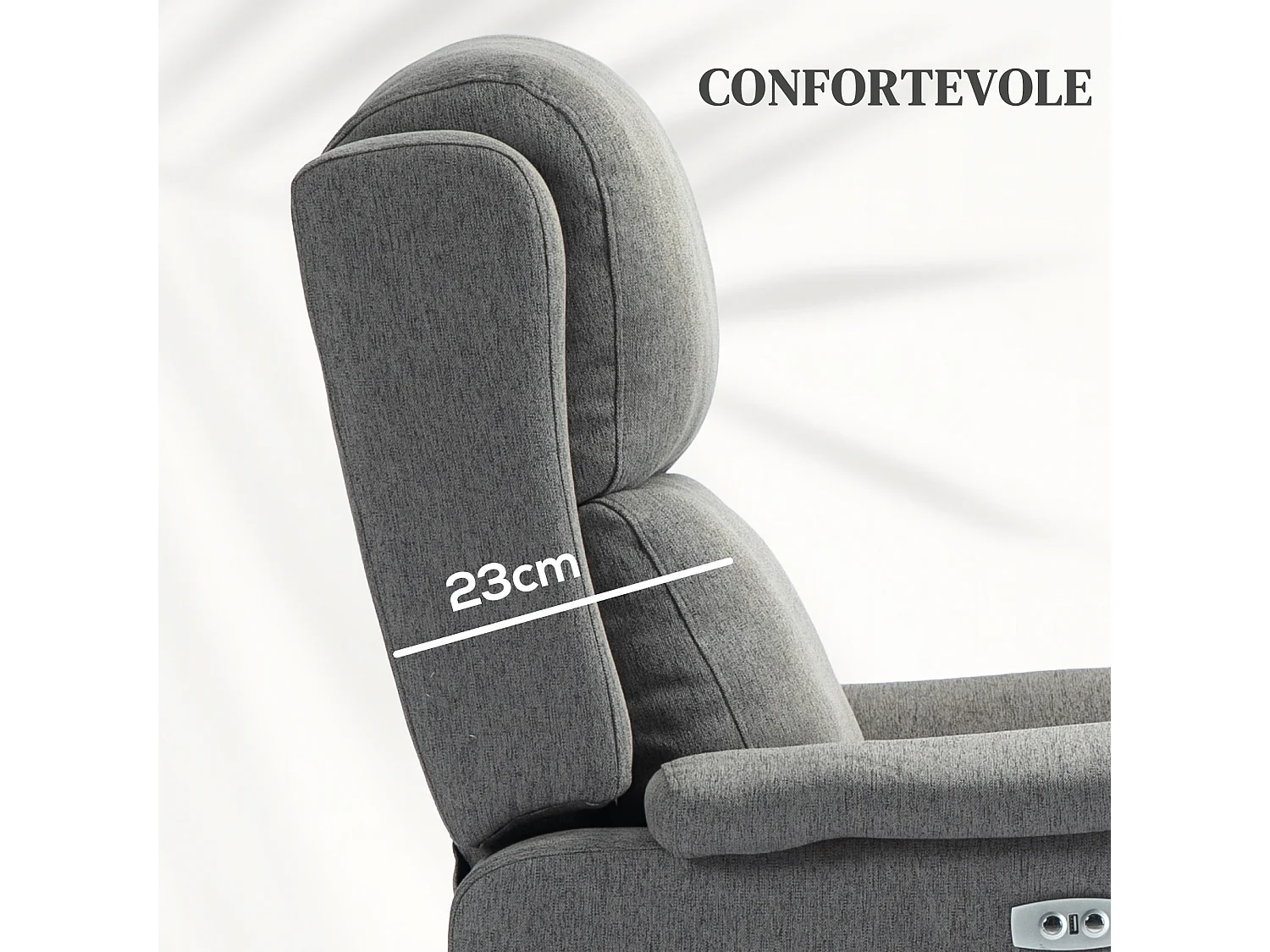 Poltrona reclinabile con poggiapiedi tessuto simil lino grigio scuro