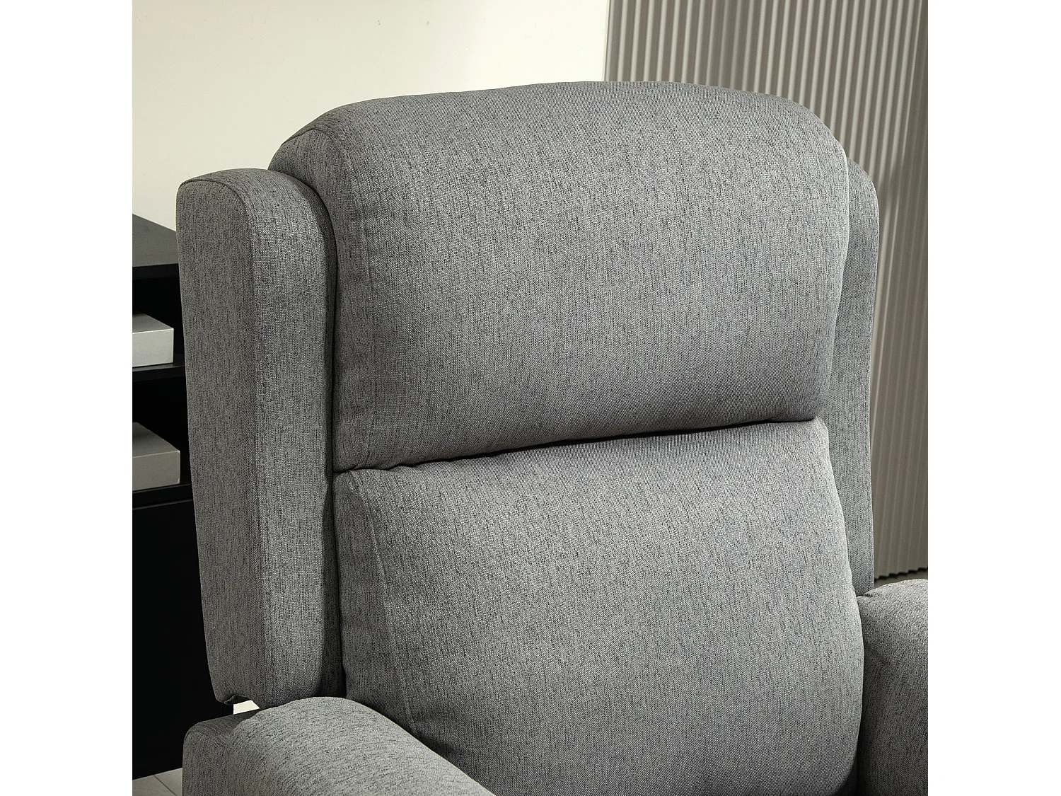 Poltrona reclinabile con poggiapiedi tessuto simil lino grigio scuro